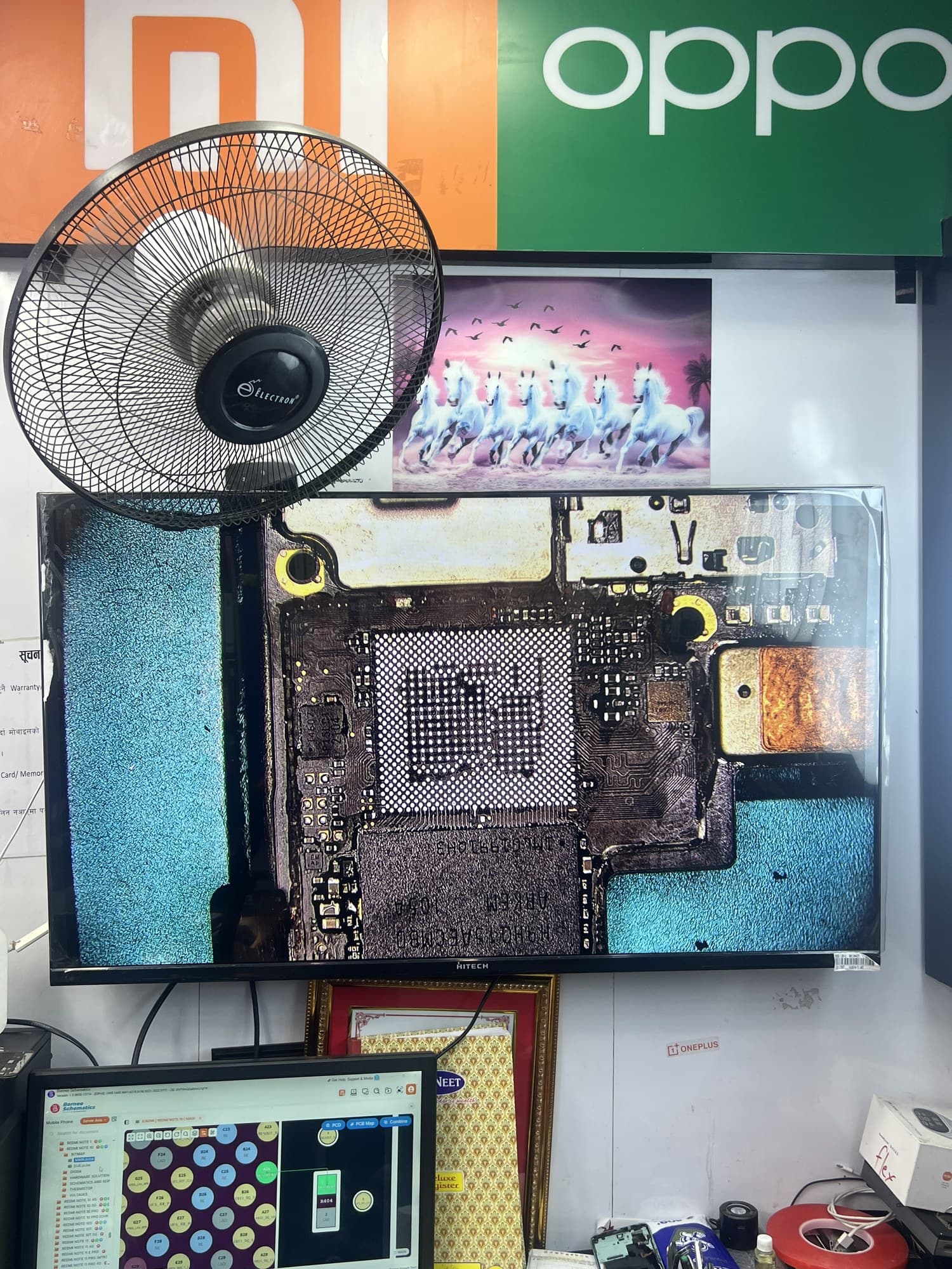 Digital microscope view of smartphone PCB repair